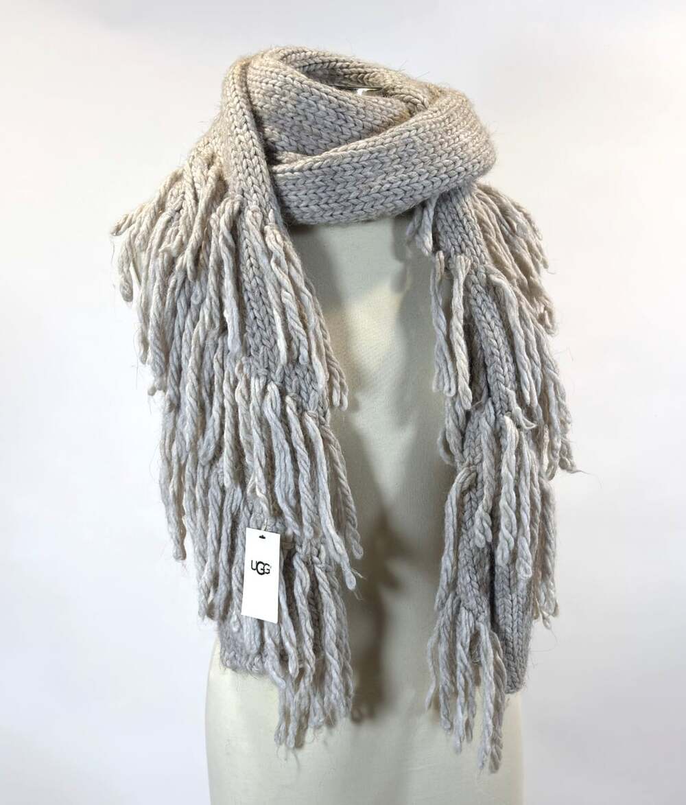 UGG Chunky Knit Fringe Scarf Beige Wool Alpaca Italy NWT